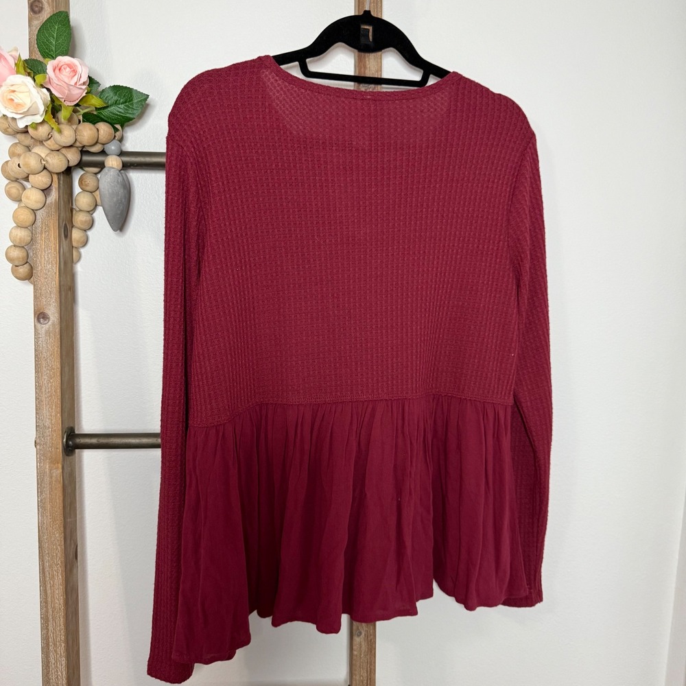 Altard State Long Sleeve Burgundy Waffle Knit Top Size Large - Picture 5 of 9